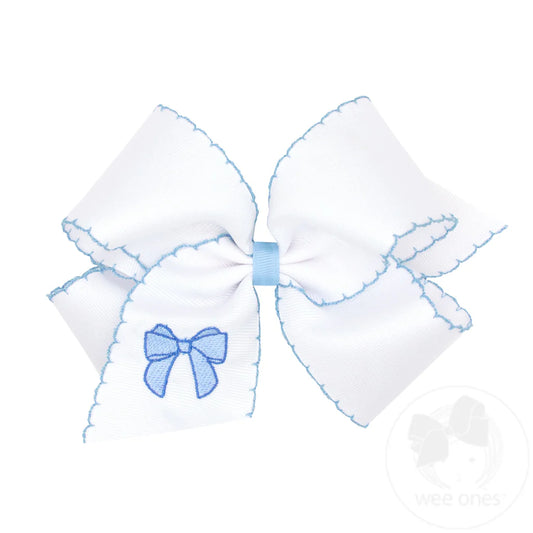 Moonstitch Edge and Pearl Blue Bow Embroidery -King