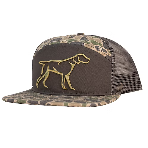 Camouflage hat with a 3D dog outline.