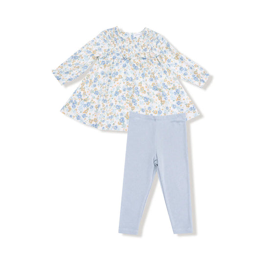 Sweet Rose Calico Smocked Ruffle Dress and Leggings