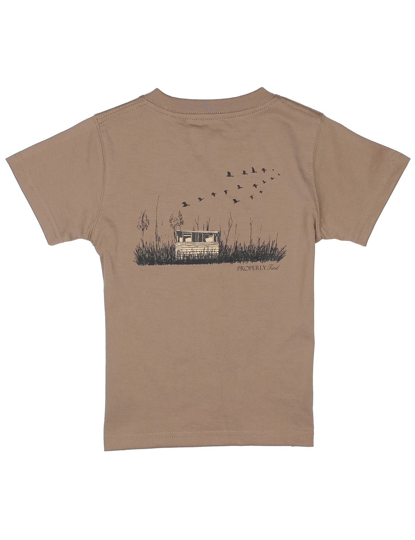 brown shirt with duck blind design