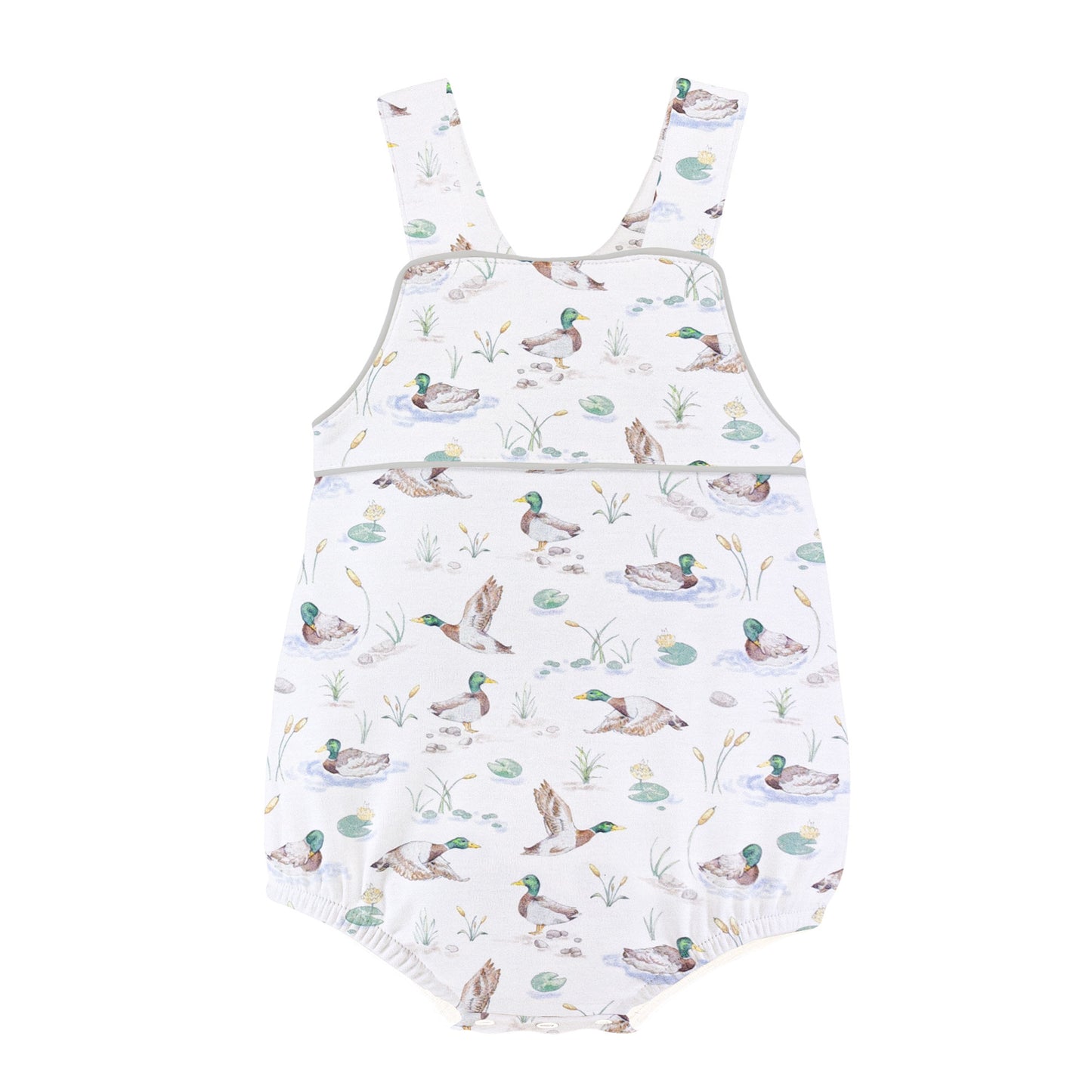 Baby romper with duck pattern on a white background