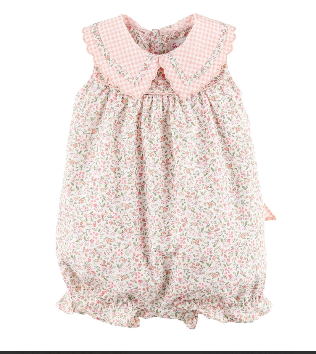 Pink Floral baby romper with checkered collar