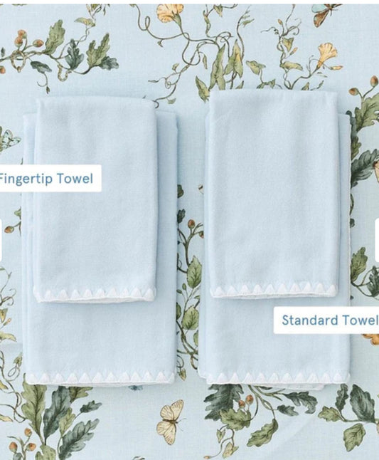 Stitched Edge Powder Bath Towels (pair) - Light Blue (Fingertip)