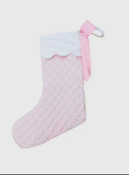Pink Quilted Seersucker Scalloped Stocking
