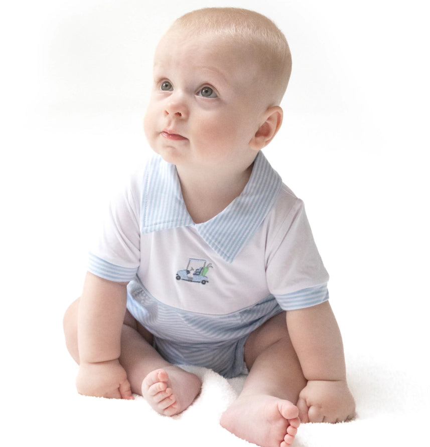 Baby Golf Carts - Blue Stripe
Polo Shortie with Contrast