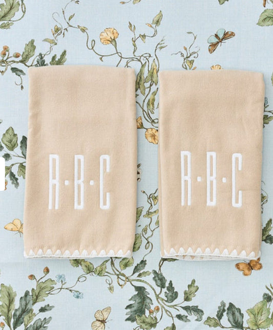 Stitched Edge Powder Bath Towels (pair) - Camel (Fingertip)