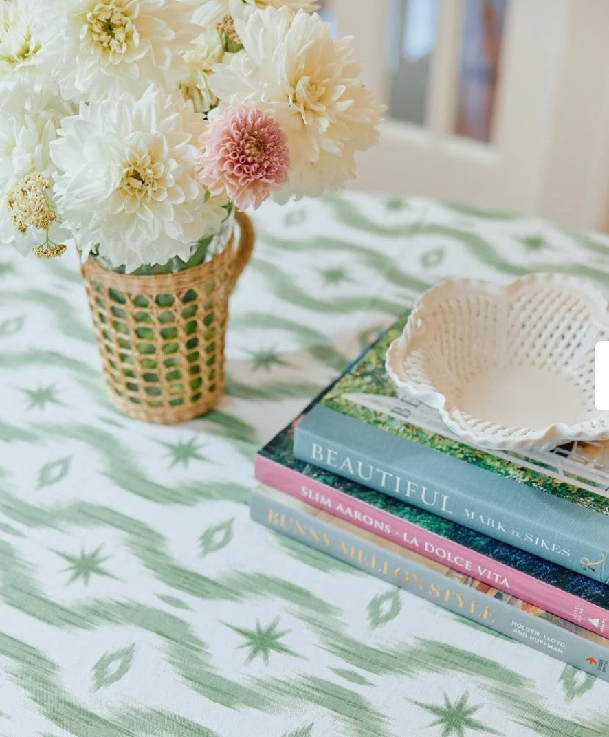 Patterned Tablecloth - Green Ikat