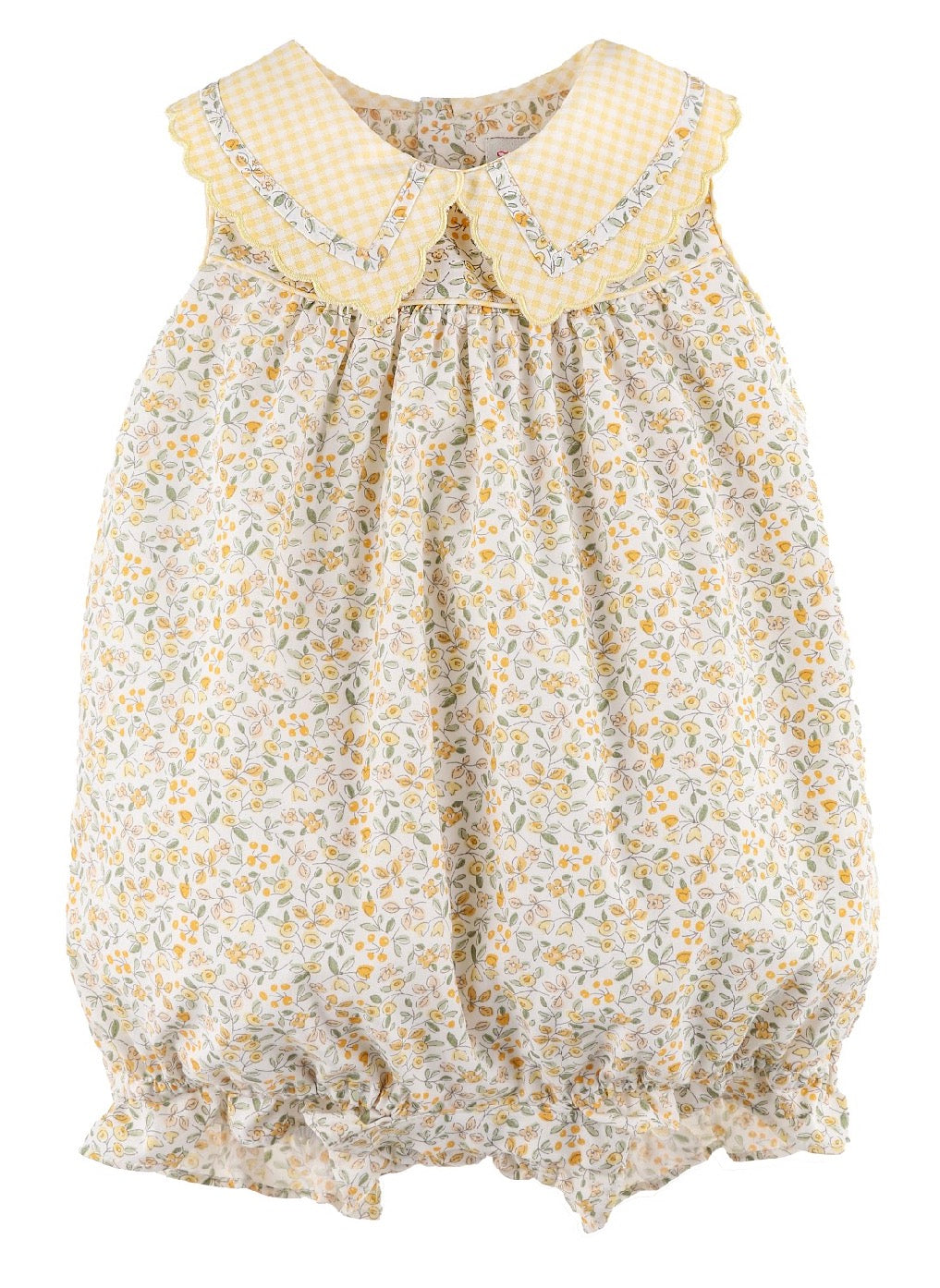 Yellow Floral baby romper with checkered collar