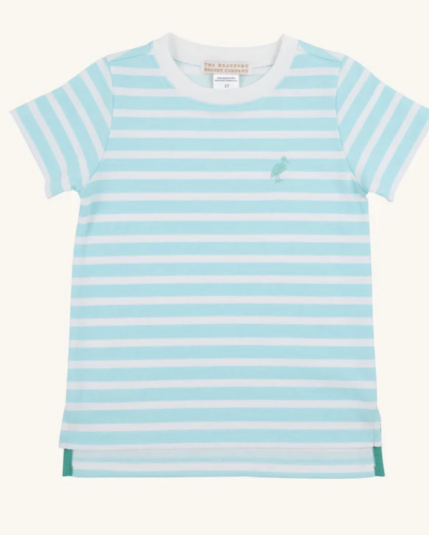 Teal and white striped shirt