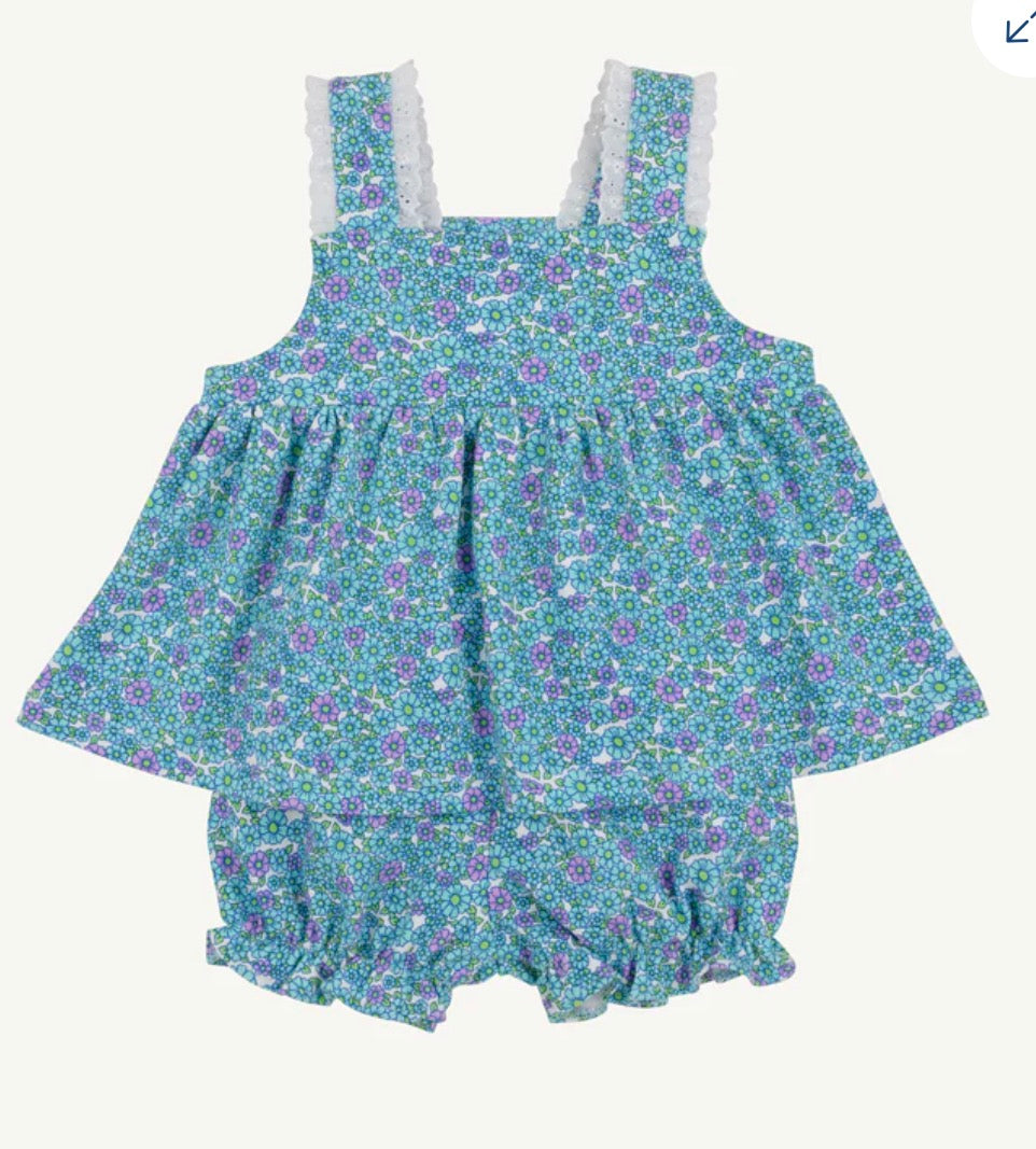Blue floral sleeveless bloomer set