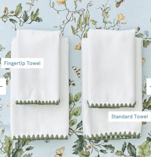 Stitched Edge Powder Bath Towels (pair) - Green (Fingertip)