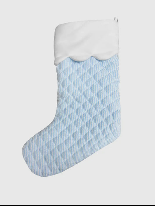 Blue Quilted Seersucker Scalloped Stocking