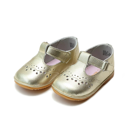 Birdie Leather T-Strap Mary Jane - Gold
