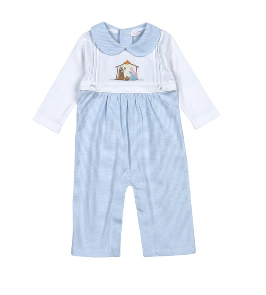 Blue Holly Night Hand Embroidered Romper