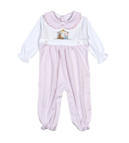 Pink Holly Night Hand Embroidered Romper