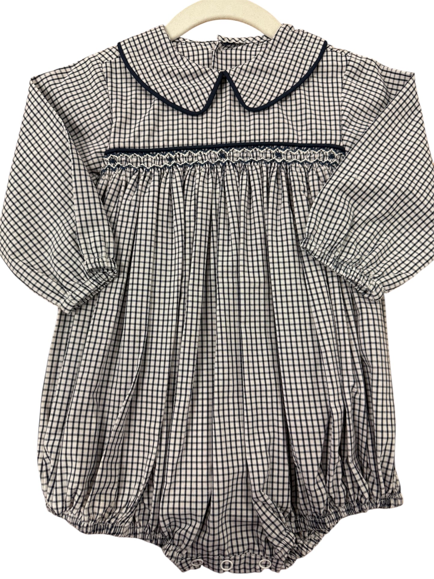 Navy Check Smocked Bubble