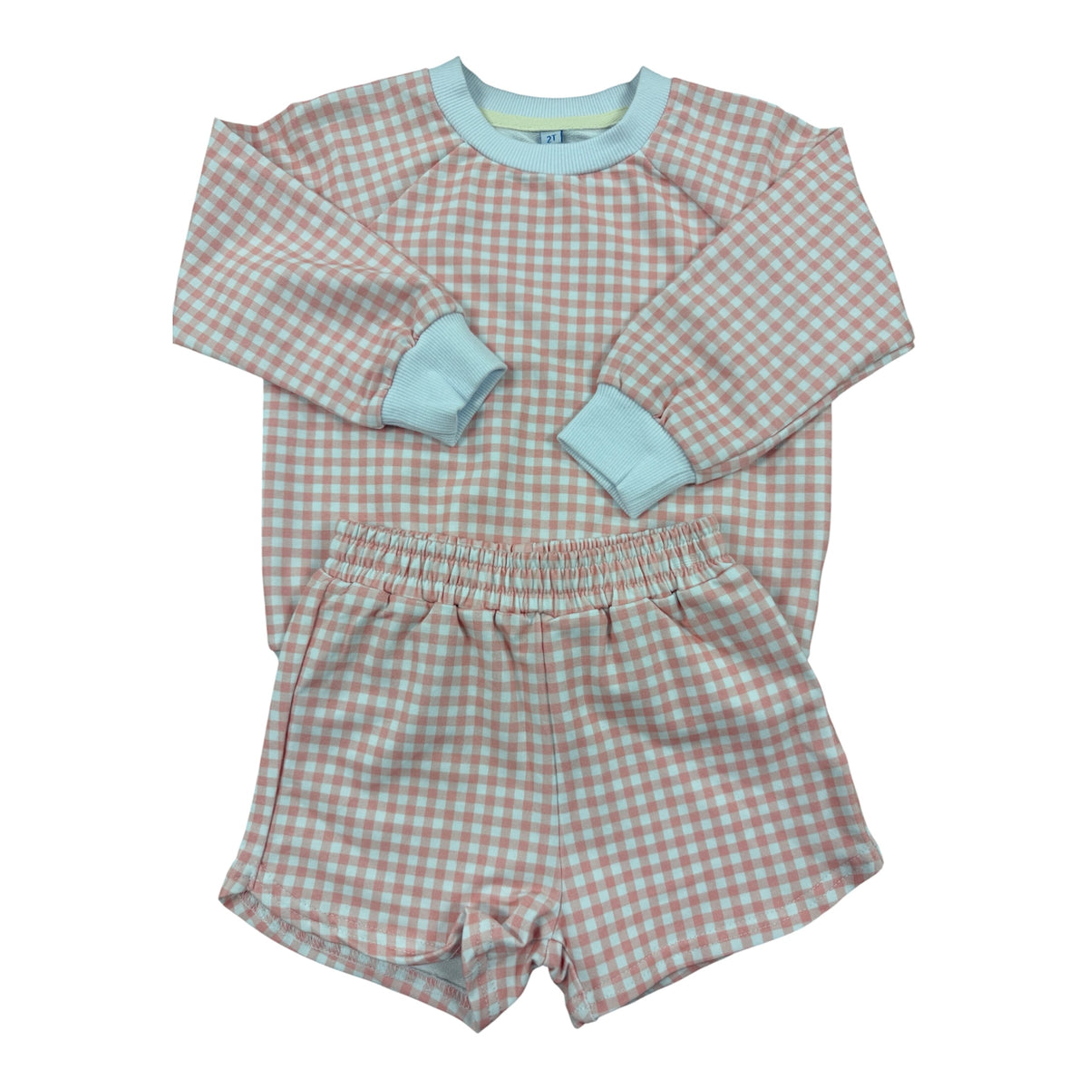 Pink white check sweatshirt short set