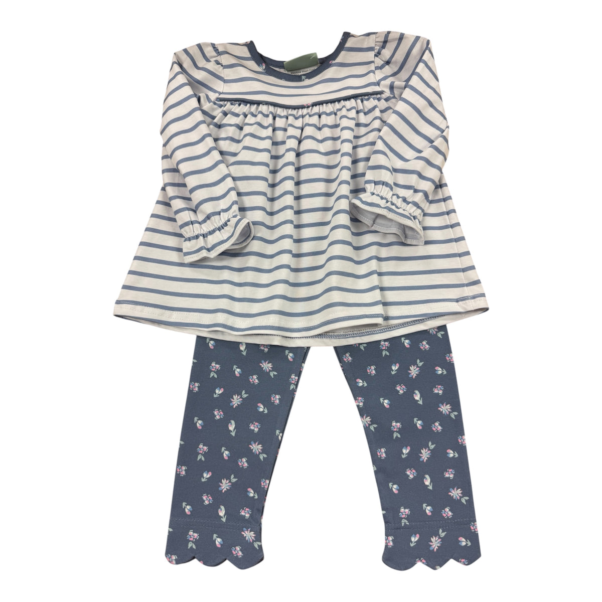 Dusty Blue Floral Scallop Pant Set