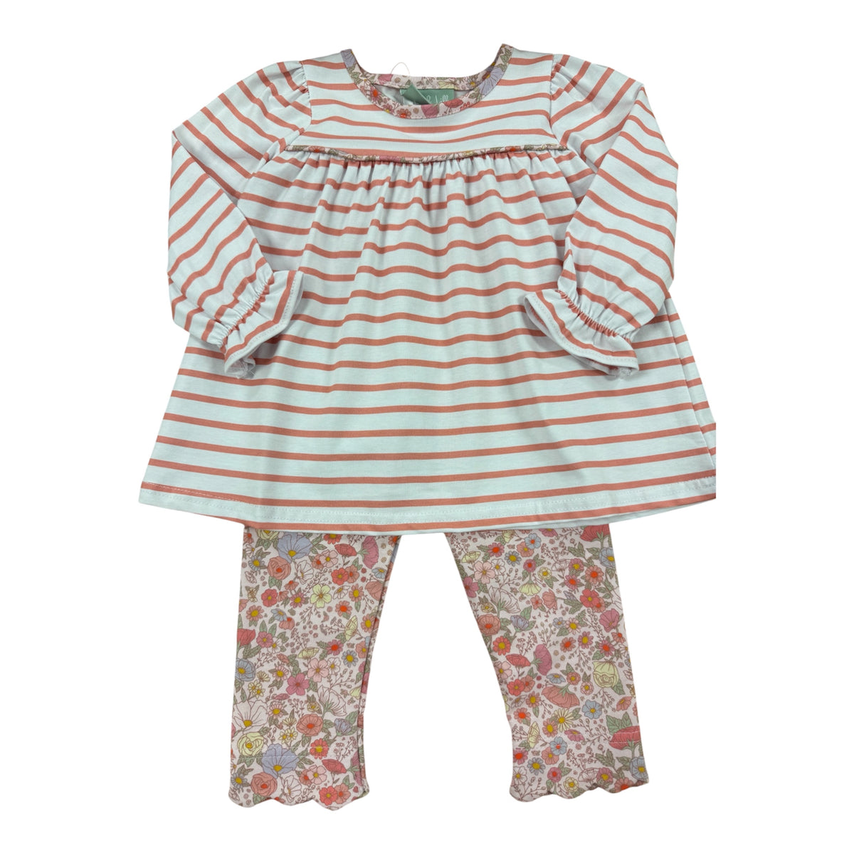 Persimmon Stripe Floral Scallop Pant Set