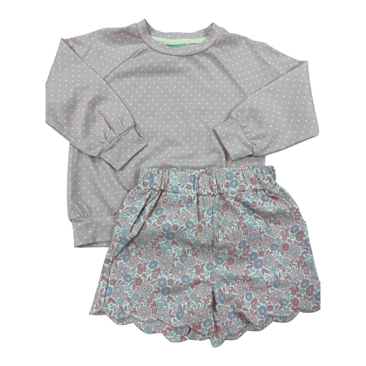 Mauve dot floral scallop short set