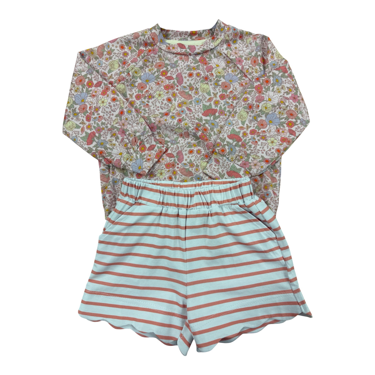 Persimmon Floral/Striped Scallop Short Set