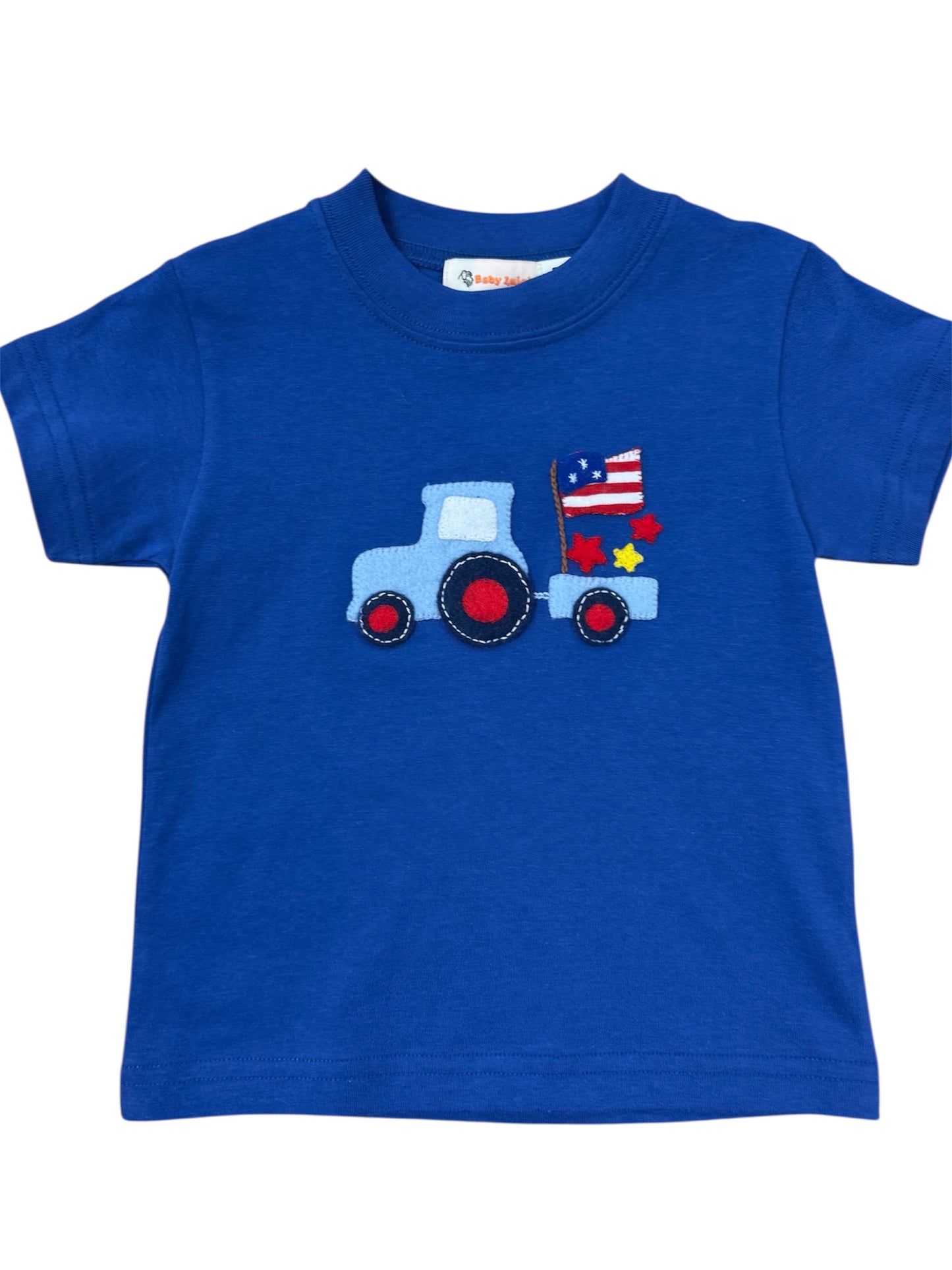 Tractor with Flag Blue Shirt