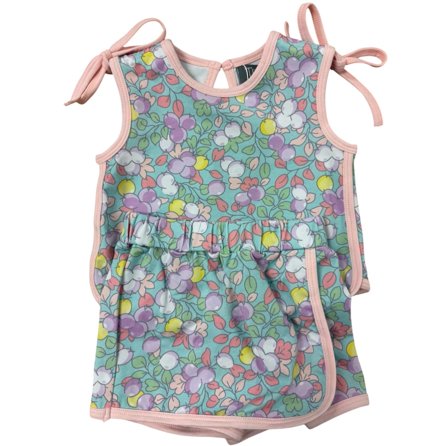 Floral green skort set with pink tie straps