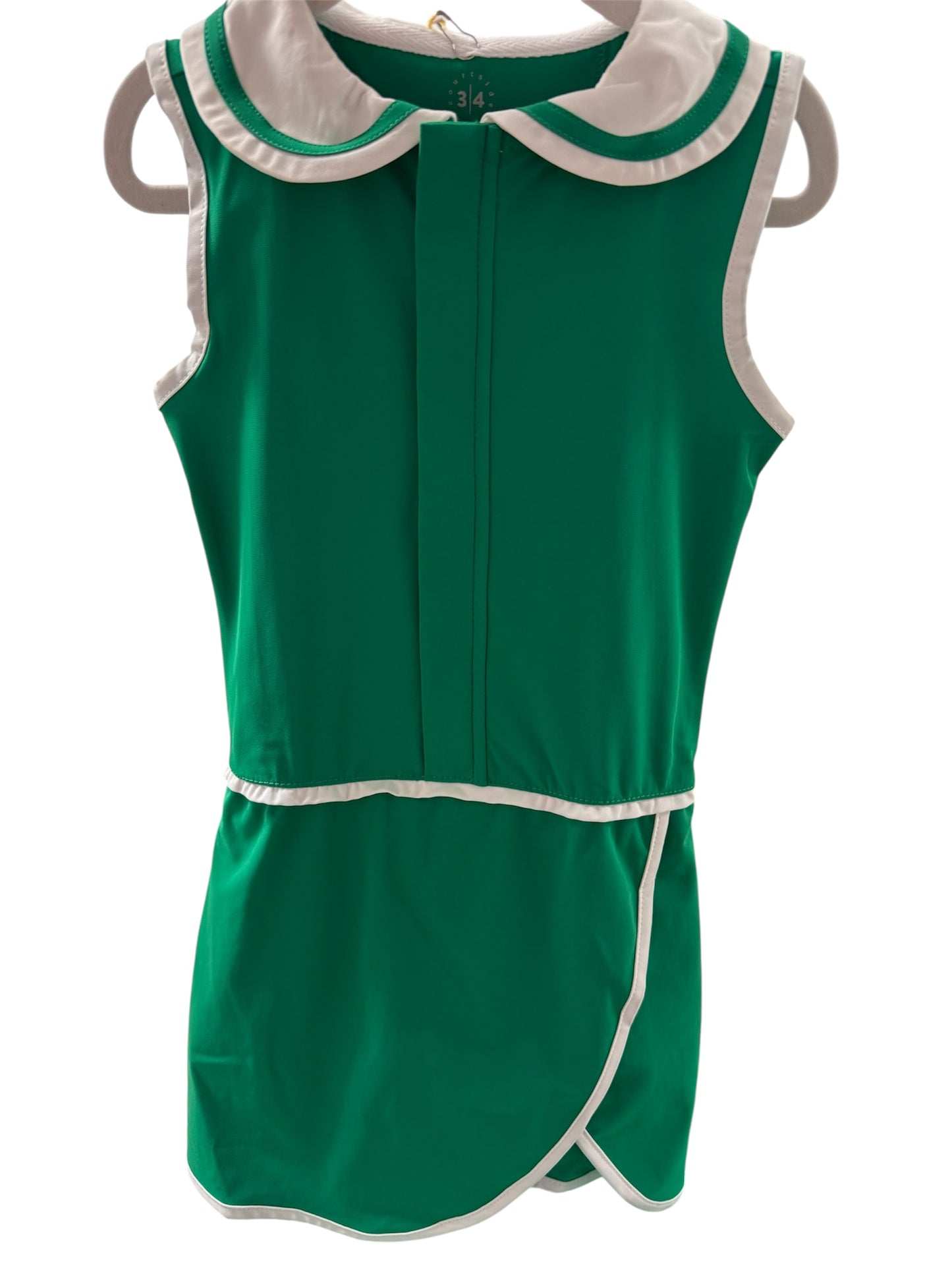 Green Tennis dress with white trim on a white background
