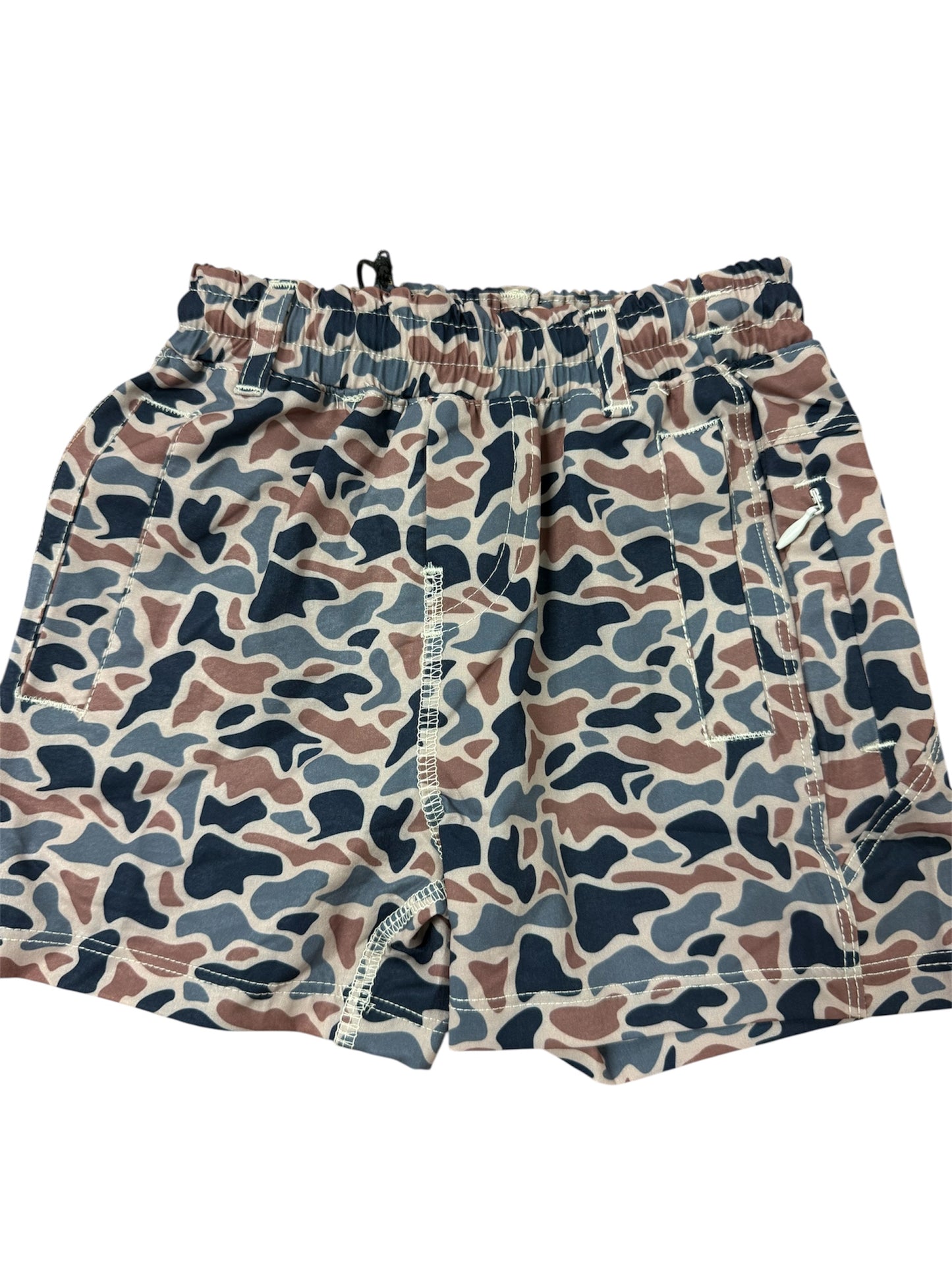 Camouflage-patterned athletic shorts