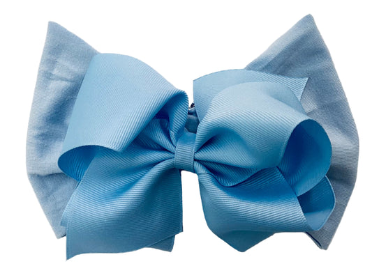 Small King Grosgrain Bow Matching Cotton Jersey Baby Headband - Light Blue