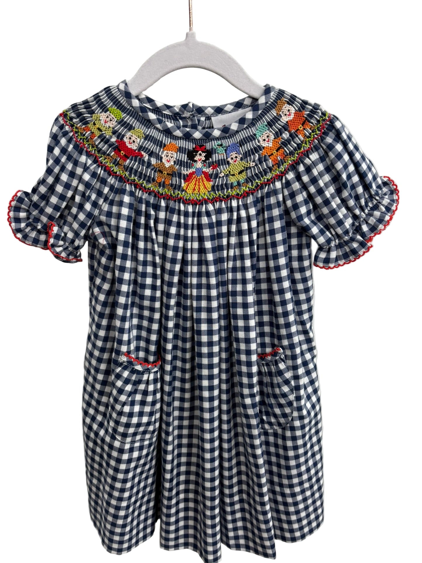 Smocked Dress with Snow White + Dwarfs Embroidery