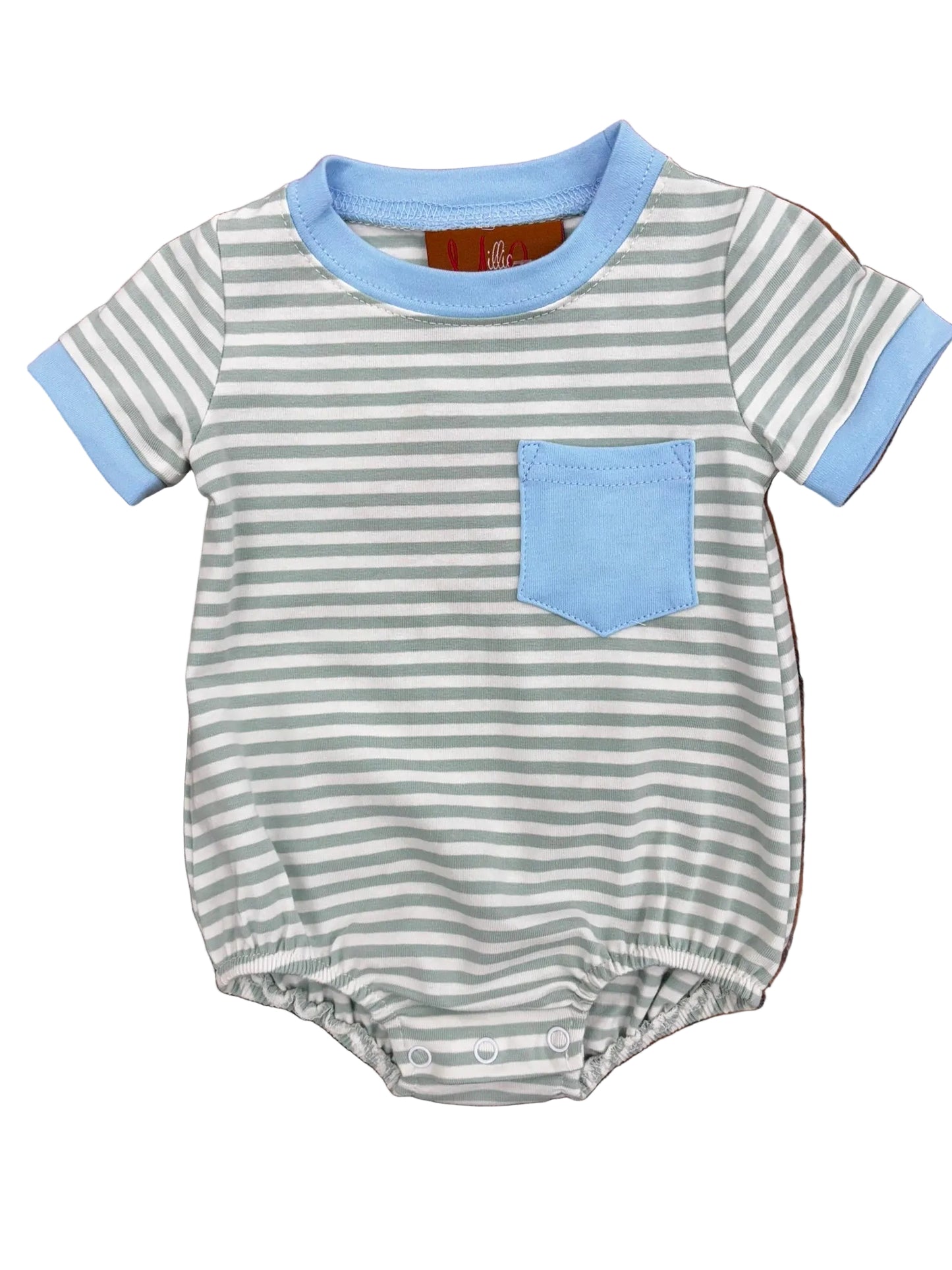 Green striped bubble with light blue trim.