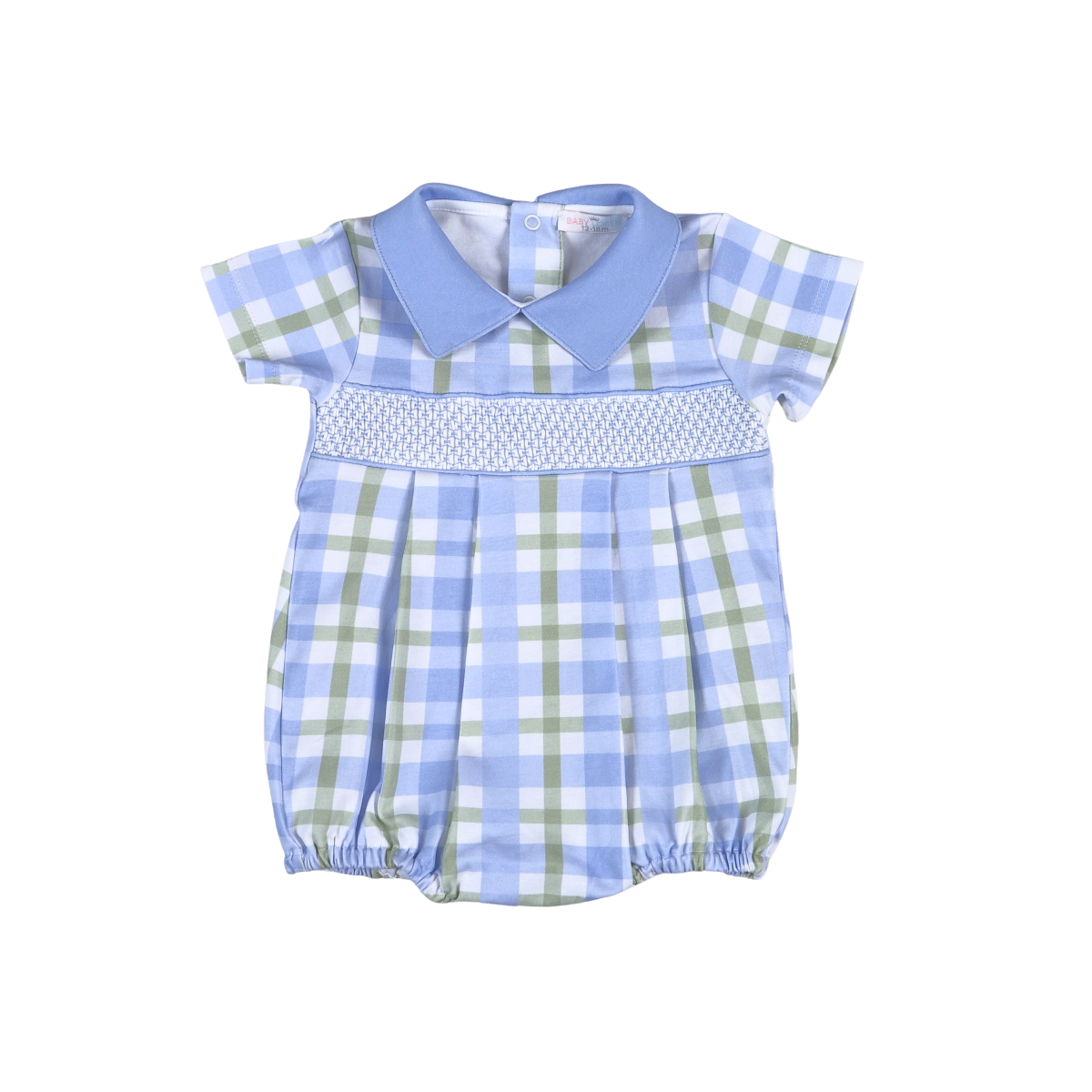 ** PRE-ORDER ** Blue Plaids Jon Hand Smocked Bubble ,100% Pima Cotton