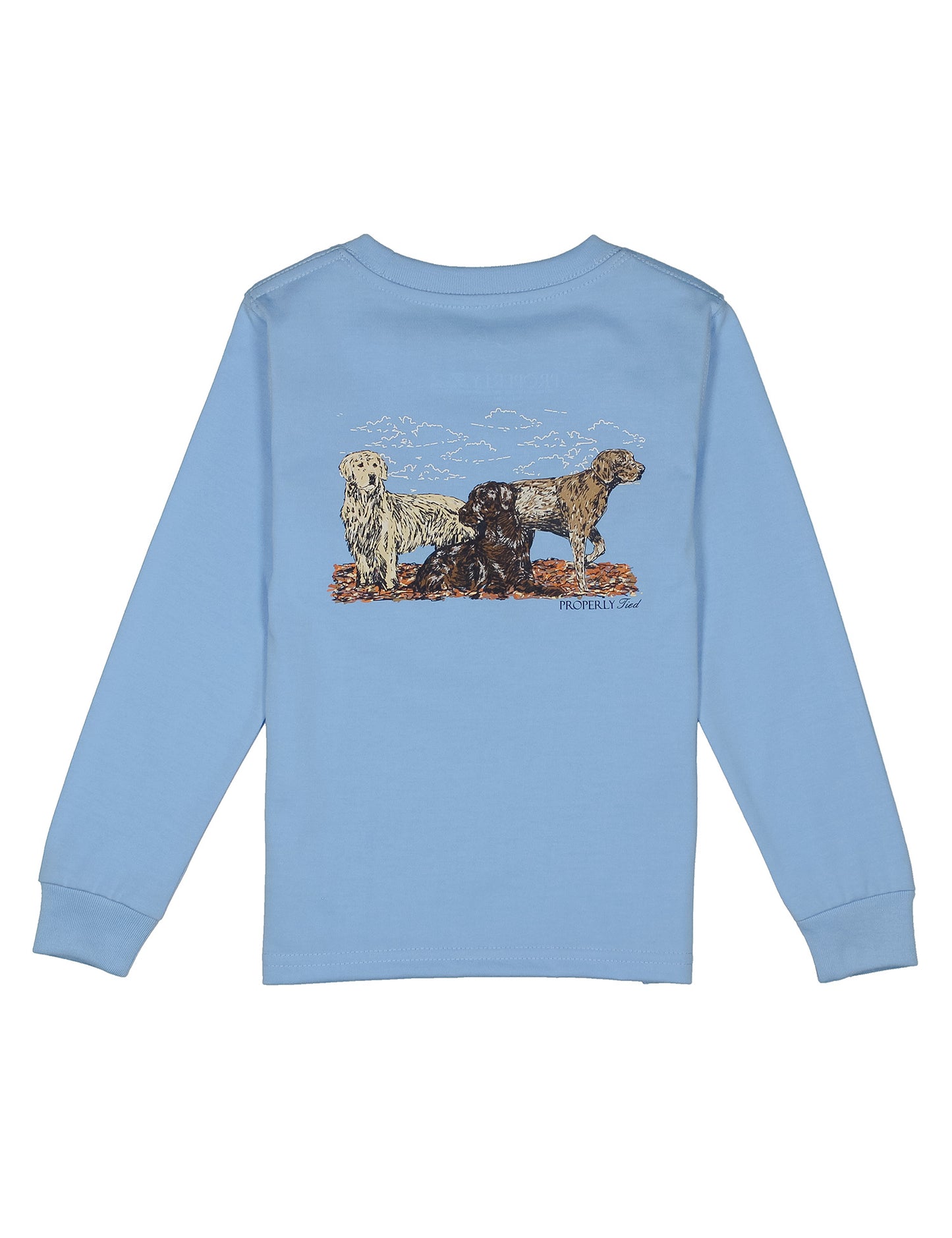 Light blue long-sleeve shirt with dog illustration on back