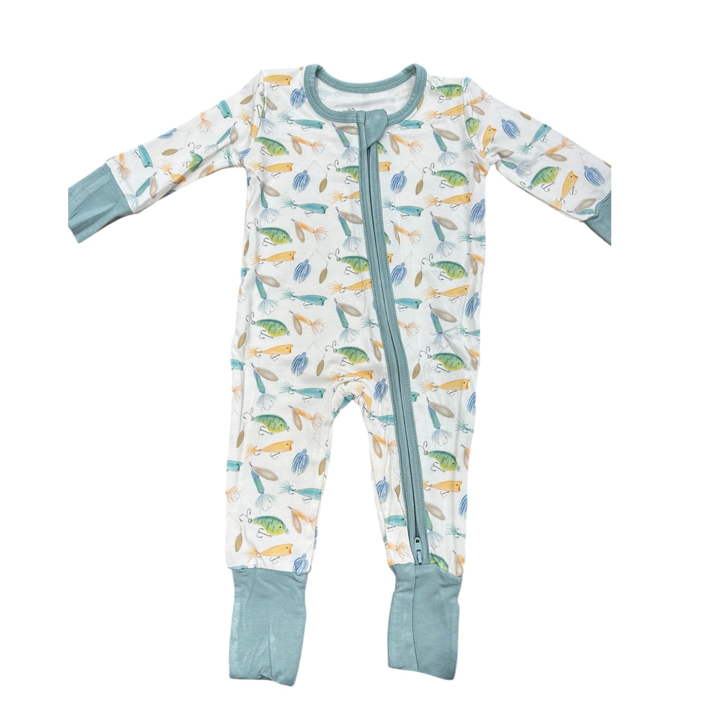 Gone Fishing Double Zipper Romper - Bamboo