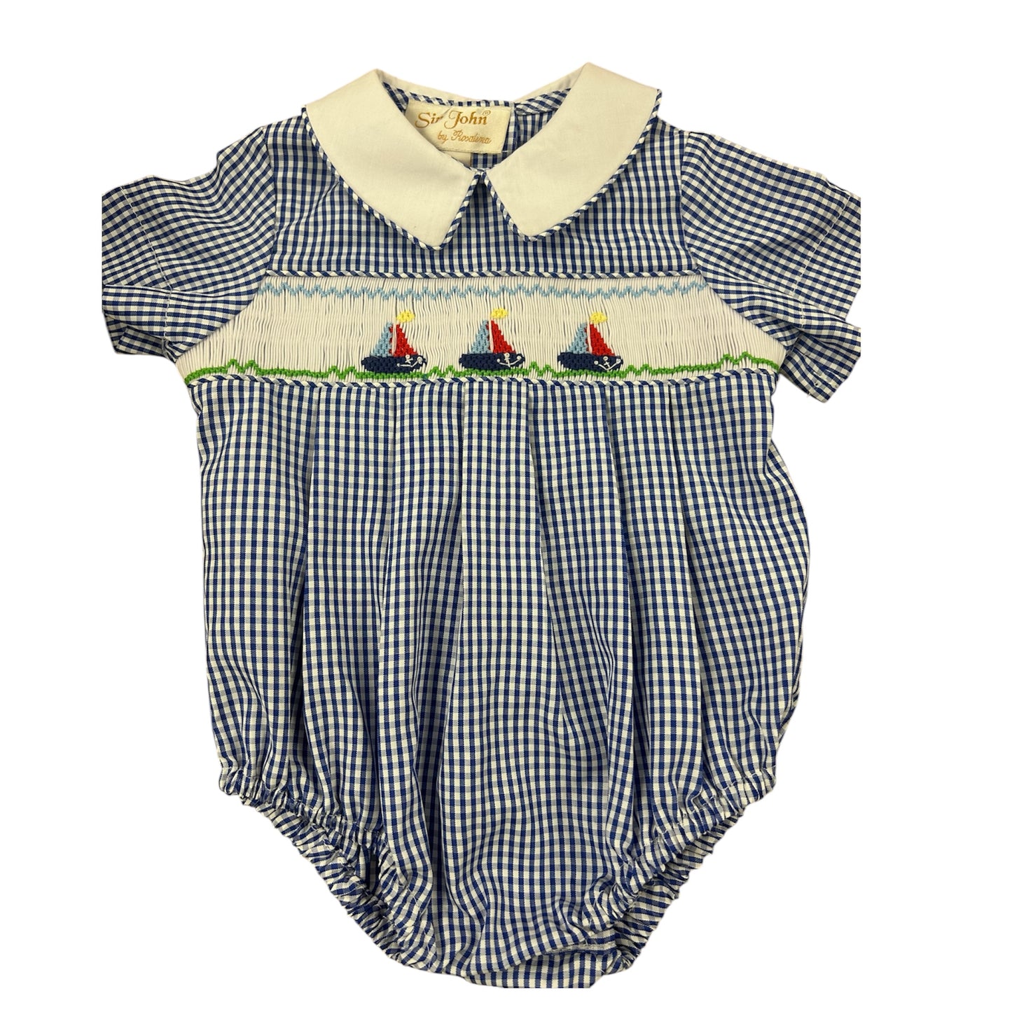 Smocked Sailboat Bubble - Blue