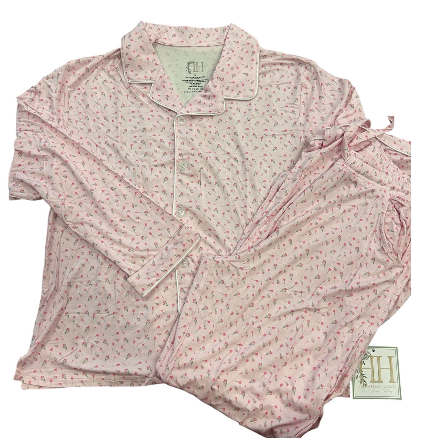 Women Tulips Button Down Pants Set
