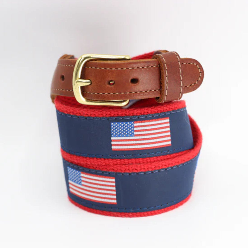 American Flag Leather Tab Belt