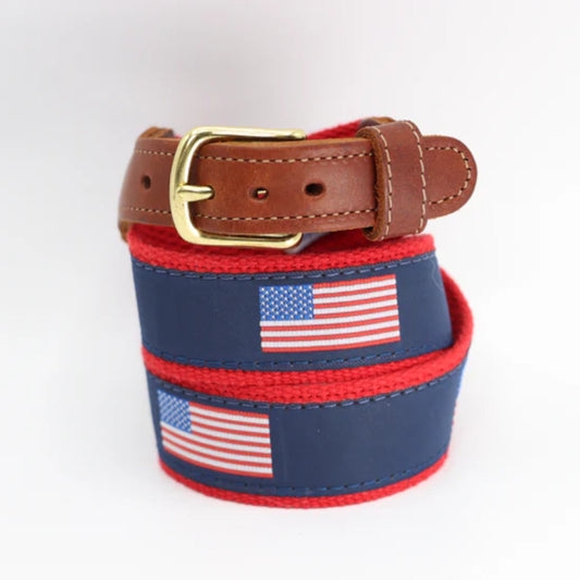 American Flag Leather Tab Belt