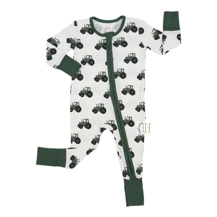 Tractor Double Zipper Bamboo Romper