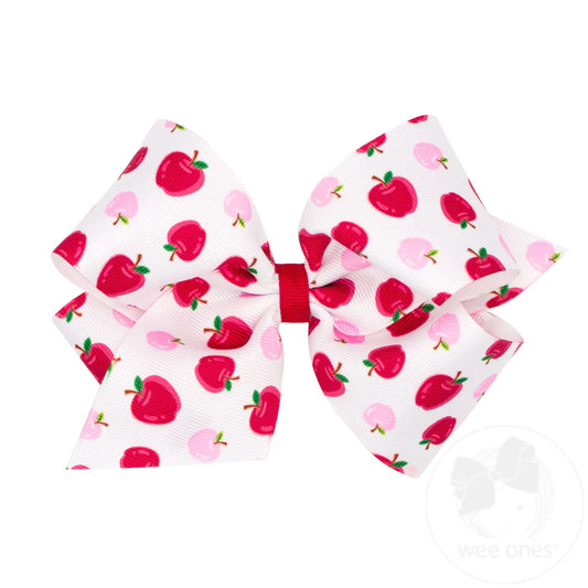 Back to School Apple Print Grosgrain Hair Bow