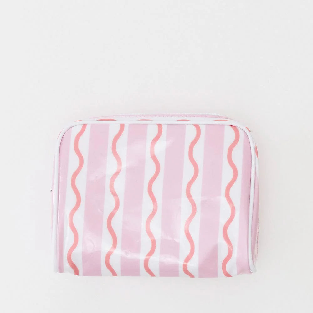 Pink and coral striped cosmetic bag - small