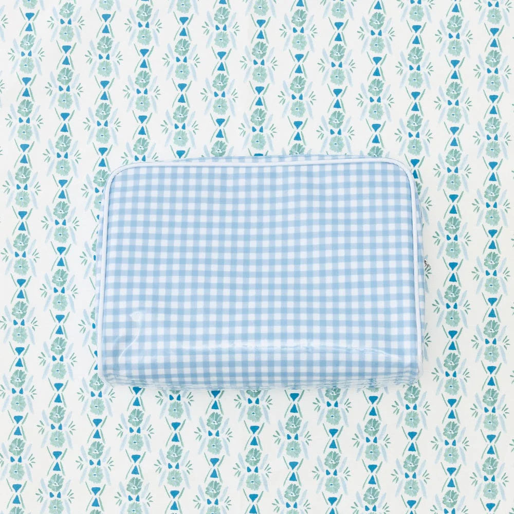 Small cosmetic bag with light blue gingham