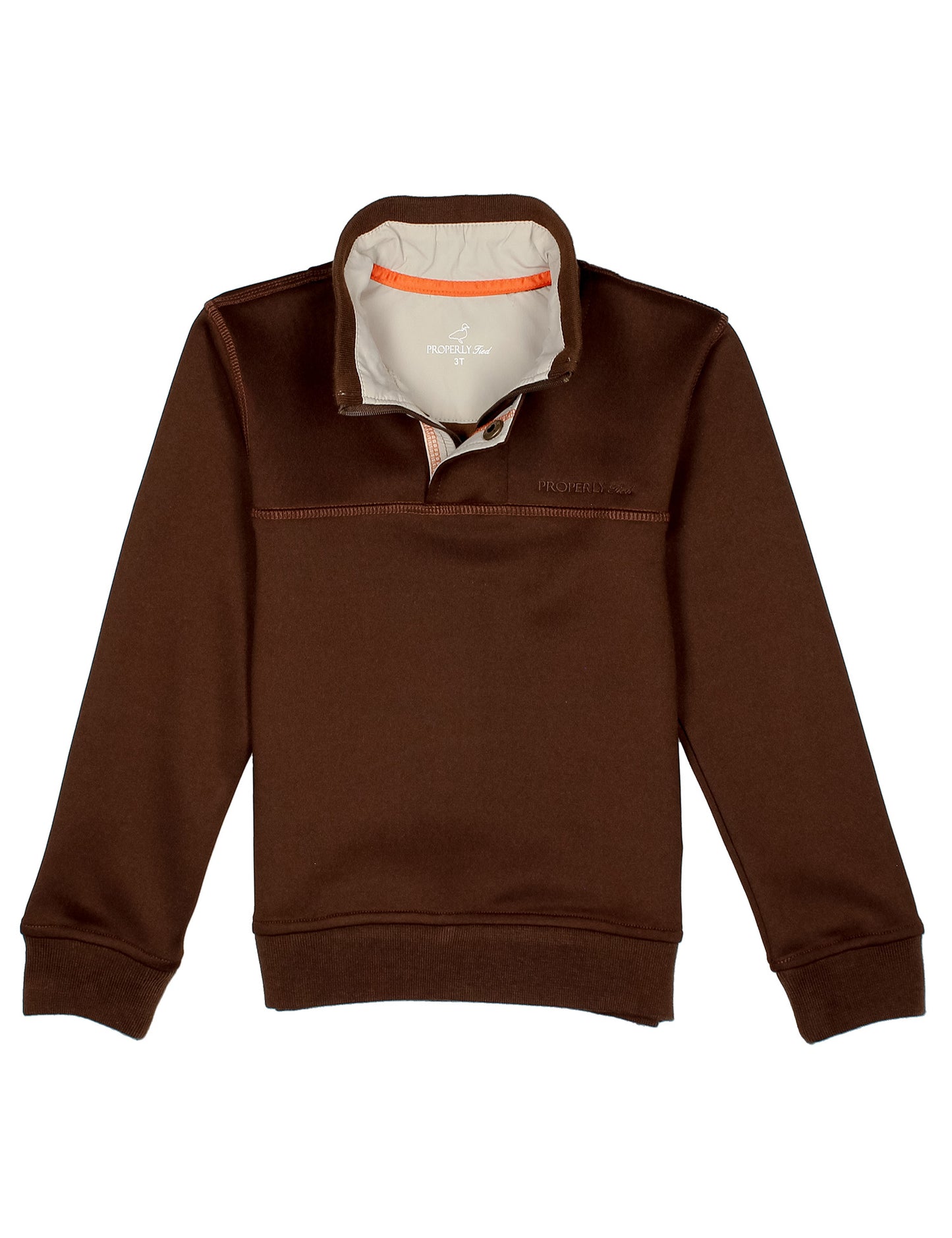 Brown pullover with a visible brand logo on a white background