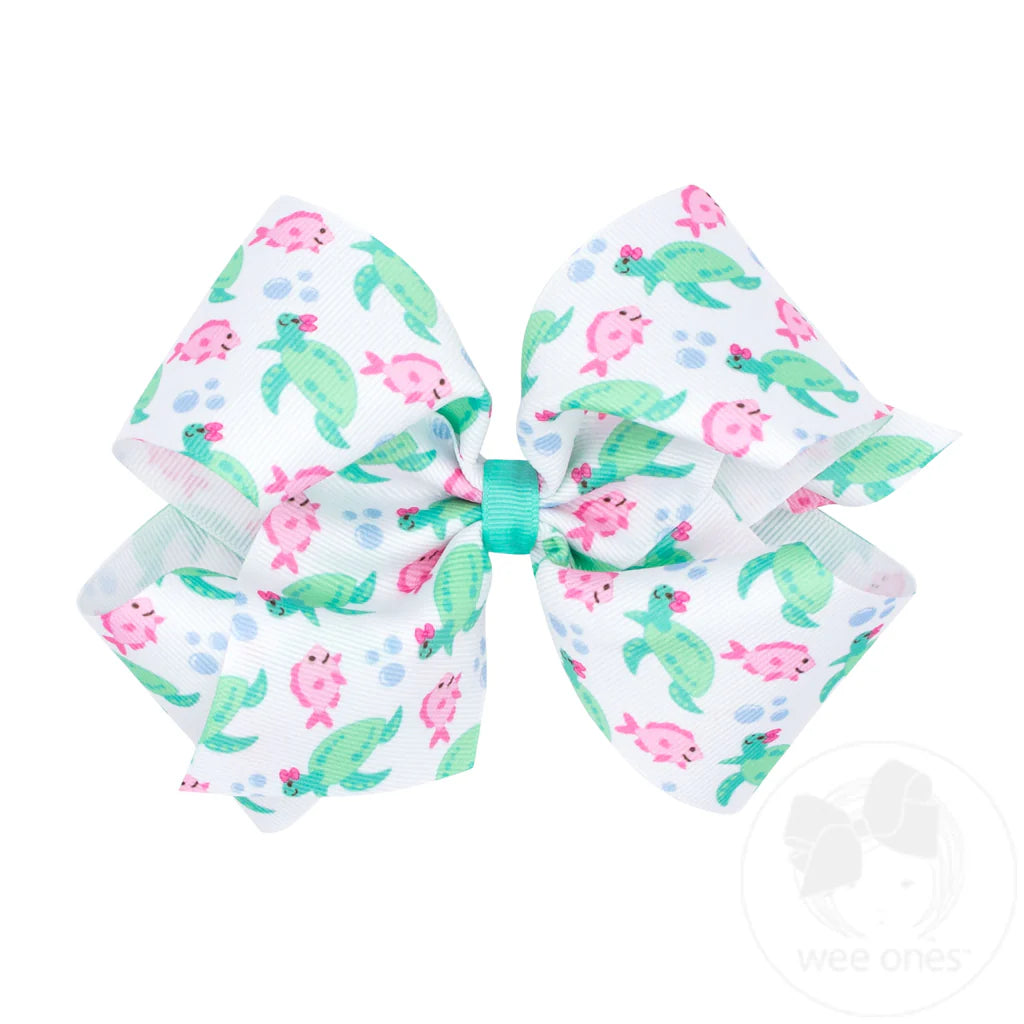 Beach-themed Turtle Print Grosgrain Hair Bow