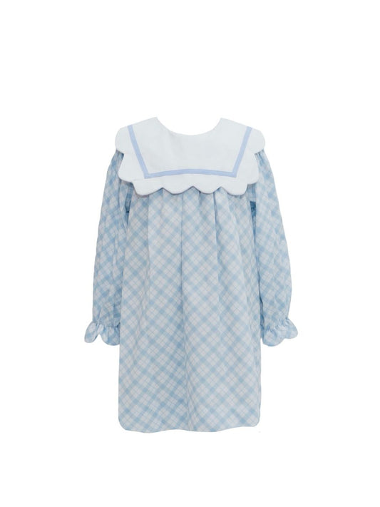 Blue Plaid Scallop Collar Dress