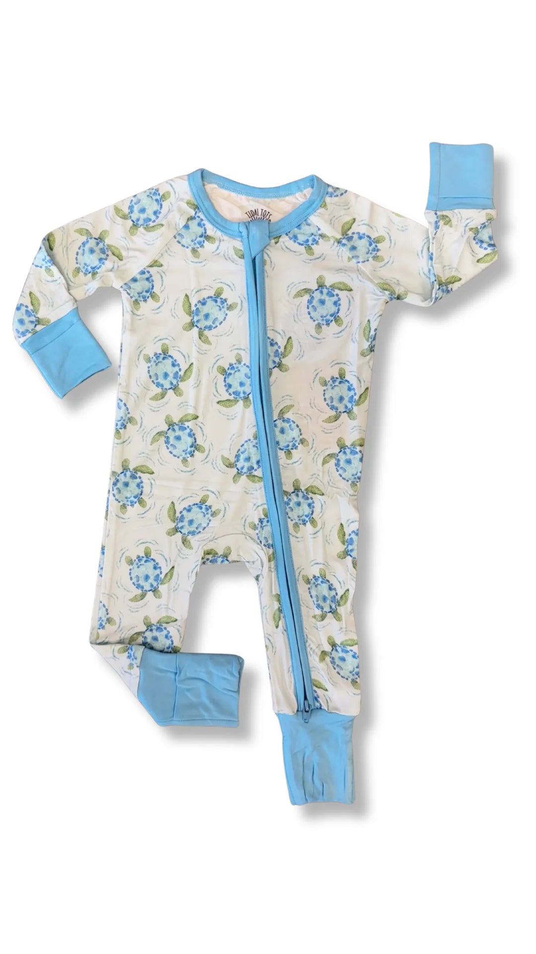 Bamboo one piece zippy with blue turtle design