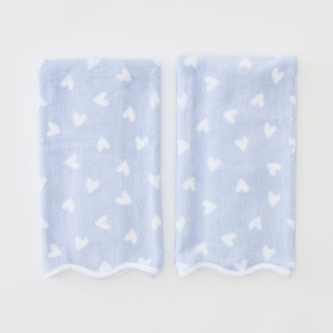Patterned Scallop Hand Towels (pair) - Blue Tossed Hearts