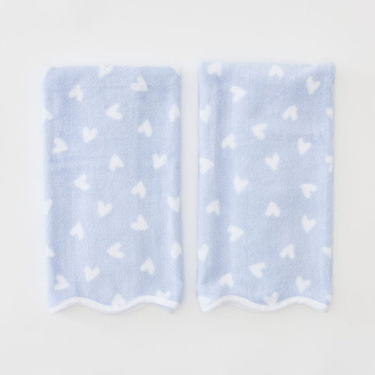 Patterned Scallop Hand Towels (pair) - Blue Tossed Hearts