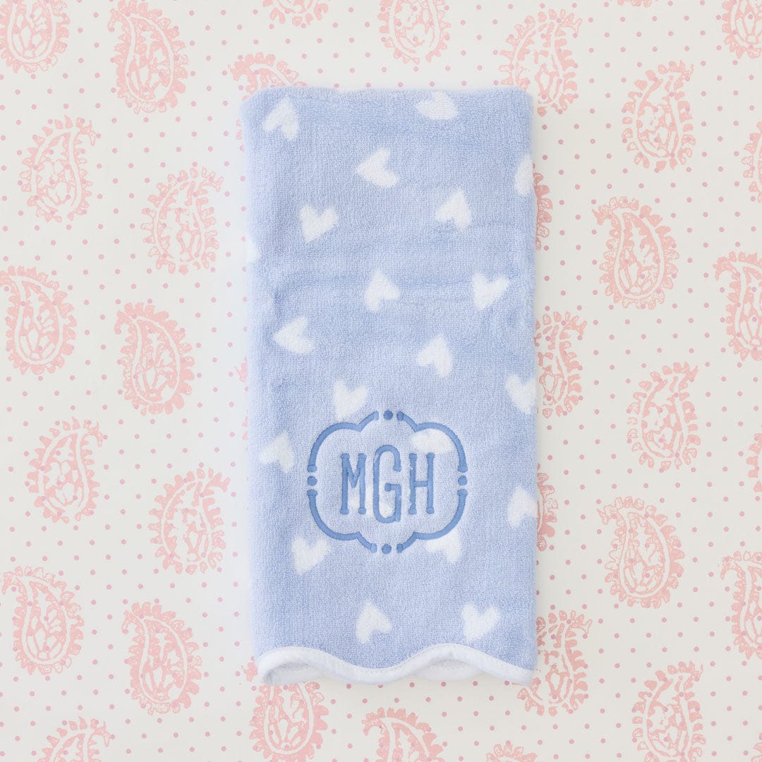 Patterned Scallop Hand Towels (pair) - Blue Tossed Hearts